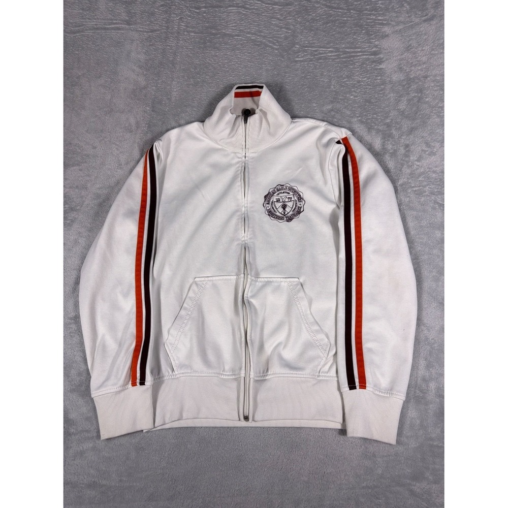 Y2K American Eagle Track Jacket Mens S White Full Zip Striped Embroidered